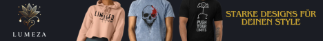 Werbebanner für Lumeza – moderne T-Shirts mit einzigartigen Designs“